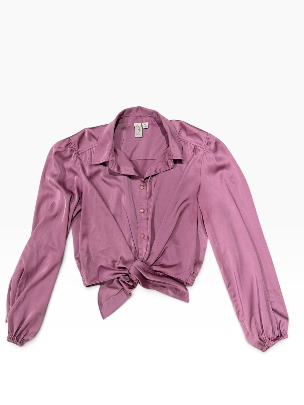 Joie Mauve Satin Tie Front Long Sleeve Blouse Size S Rose Gold Buttons